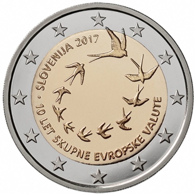 2 Euro Gedenkmünzen Slowenien 2017, 10. Jahrestag der Einführung des