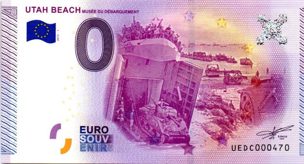 0 Euro Souvenirschein 2015 Frankreich UEDC - Utah Beach