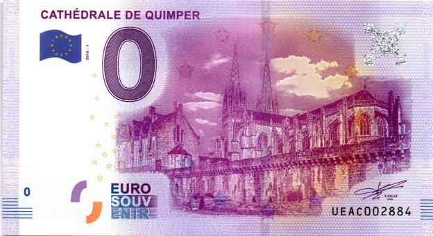0 Euro Souvenirschein 2016 Frankreich UEAC - Cathédrale de Quimper