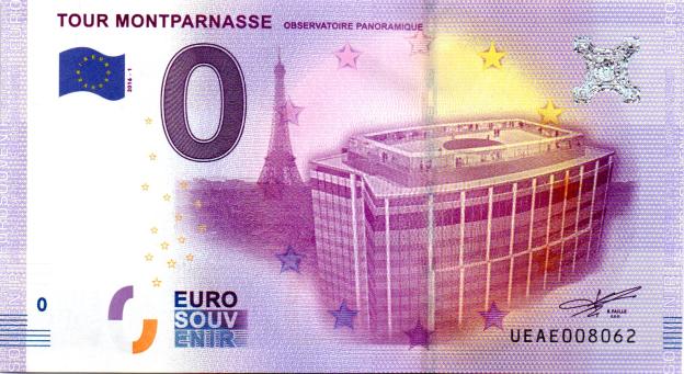 0 Euro Souvenirschein 2016 Frankreich UEAE - Tour Montparnasse