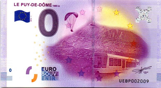 0 Euro Souvenirschein 2016 Frankreich UEBP - Le Puy-de-Dôme