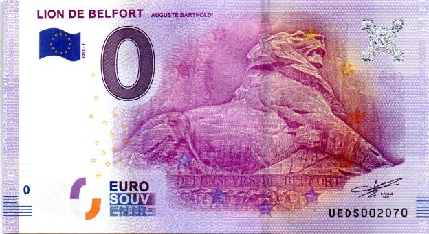 0 Euro Souvenirschein 2016 Frankreich UEDS - Lion de Belfort