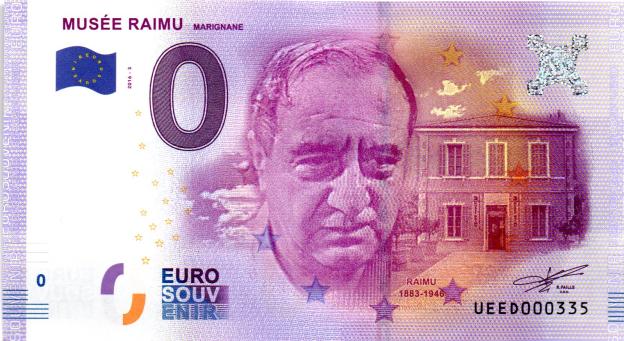0 Euro Souvenirschein 2016 Frankreich UEED - Musée Raimu, Marignane