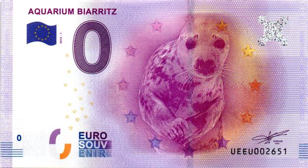 0 Euro Souvenirschein 2016 Frankreich UEEU - Aquarium Biarritz