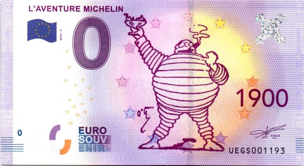 0 Euro Souvenirschein 2016 Frankreich UEGS-2 - L'Aventure Michelin