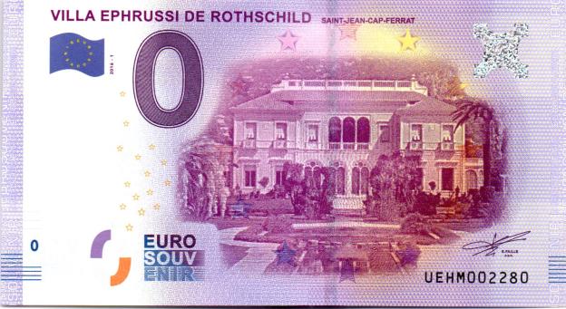 0 Euro Souvenirschein 2016 Frankreich UEHM - Villa Ephrussi de Rothschild