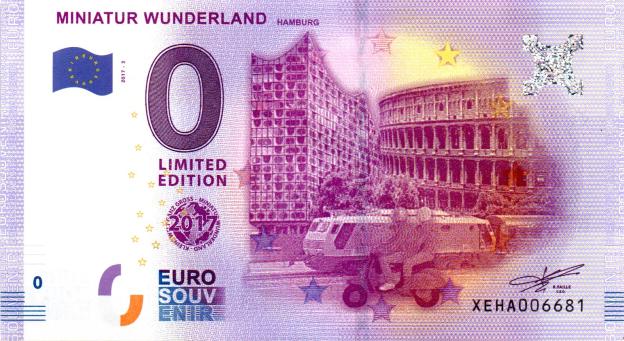 0 Euro Souvenirschein 2017 Deutschland XEHA-3 - Miniatur Wunderland, Hamburg