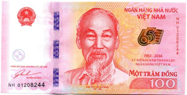 Banknoten  Vietnam 100 Dong VND  1951 - 2016, Gedenk, Commemorative, Nationalbank zum 65. Jahrestag, Ho Chi Minh, UNC