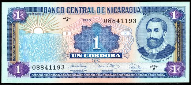 Banknoten   Nicaragua  $ 1 Cordoba,  1990,  P-173,  UNC
