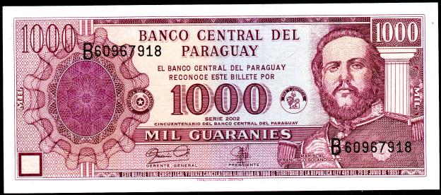 Banknoten  Paraguay Gs. 1000 Guaranies, 2002, P-221 UNC