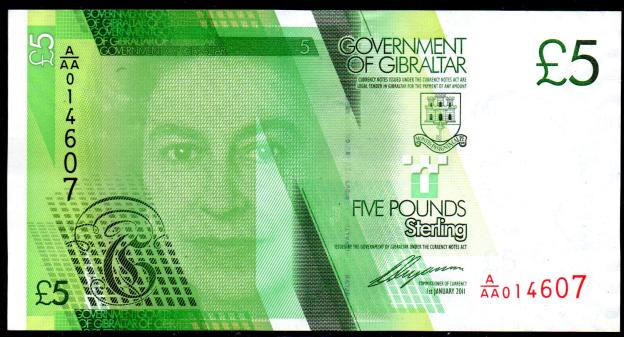Banknoten Gibraltar, 5 Pfund, 2011, P-35, Königin Elizabeth II, UNC