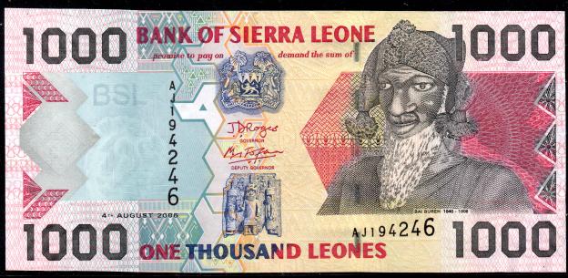 Banknoten  Sierra Leone  $ 1000 Leones, 2006, P-24,  UNC, Telekommunikation, Satellitenschüssel