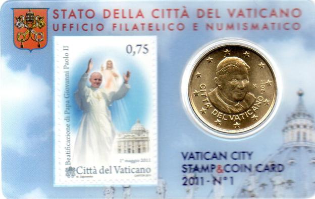 50 Cent Euro Vatikanstadt 2011 Coin Card mit Briemarke