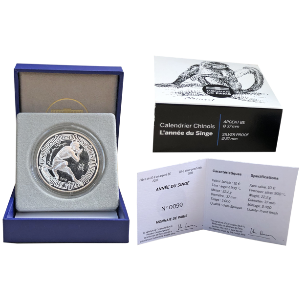 10 Euro Frankreich 2016 Silber PP - Jahr des Affen