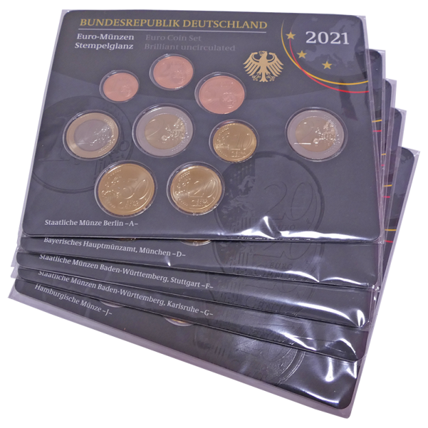 Euro Kursmünzenserie Stempelglanz (ST) - Deutschland 2021 (A-J)