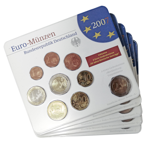 Euro Kursmünzenserie Stempelglanz (ST) - Deutschland 2007 (A-J)