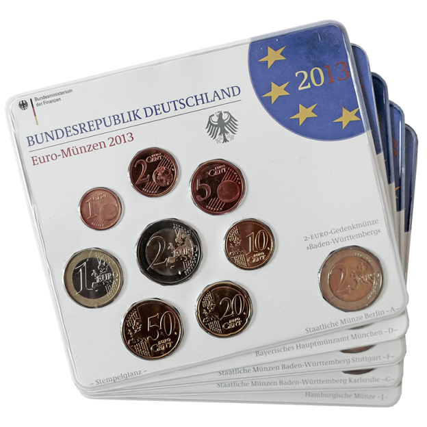 Euro Kursmünzenserie Stempelglanz (ST) - Deutschland 2013 (A-J)