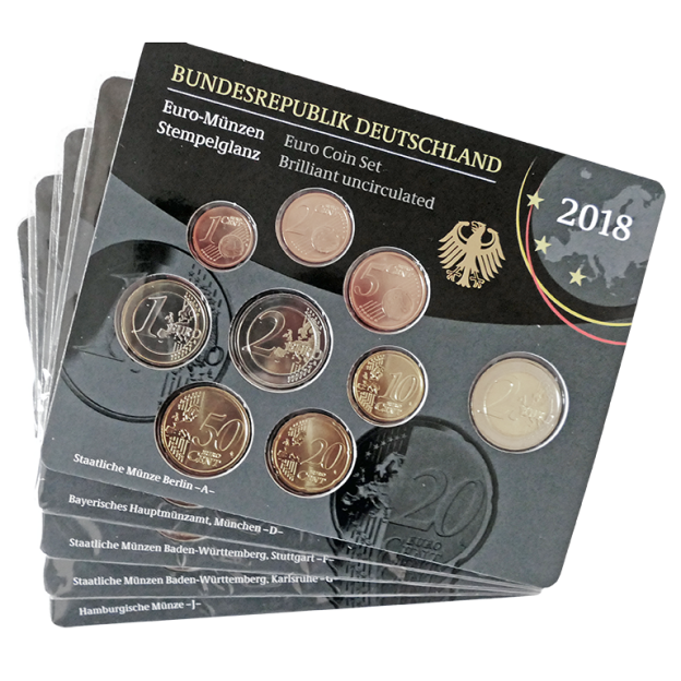 Euro Kursmünzenserie Stempelglanz (ST) - Deutschland 2018 (A-J)