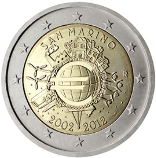 2 Euro Commemorative of San Marino 2012 - 10 Years of the Euro