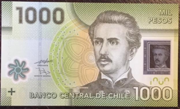 Banknote Chile,    $ 1000 Pesos, 2010, Polymer,  P-161  UNC