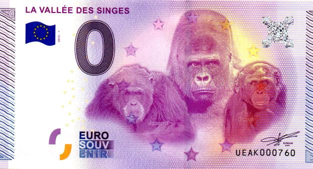 0 Euro Souvenir Note 2015 France UEAK - La Vallée des Singes