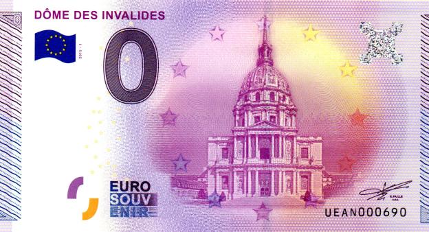0 Euro Souvenir Note 2015 France UEAN - Dôme des Invalides