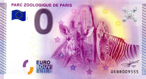 0 Euro Souvenir Note 2015 France UEBR - Parc Zoologique de Paris