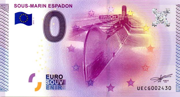 0 Euro Souvenir Note 2015 France UECG - Sous-Marin Espadon