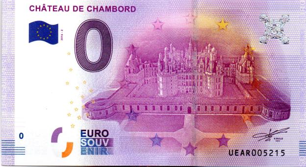 0 Euro Souvenir Note 2016 France UEAR-2 - Château de Chambord