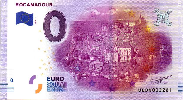 0 Euro Souvenir Note 2016 France UEDL - Rocamadour