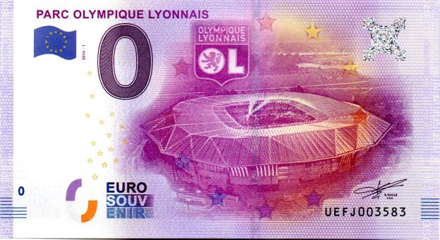 0 Euro Souvenir Note 2016 France UEFJ - Parc Olympique Lyonnais