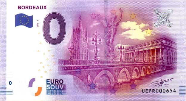 0 Euro Souvenir Note 2016 France UEFR - Bordeaux