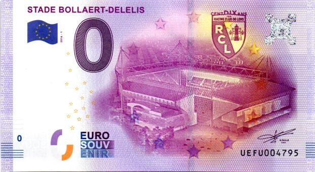 0 Euro Souvenir Note 2016 France UEFU - Stade Bollaert-Delelis