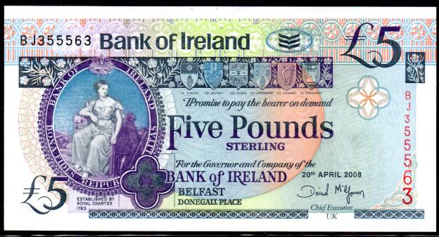 Banknote Northern Ireland, 5 Pounds, 2008, Commemorative, P-83, Bushmills Whiskey Distillery, UNC