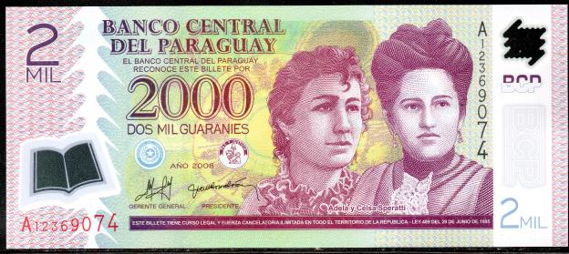 Banknote Paraguay  Gs. 2000 Guaranies, 2008, Polymer, P-228 UNC