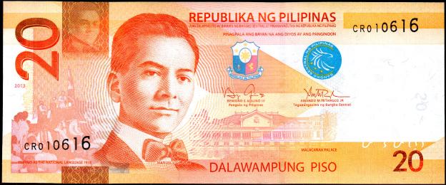 Banknote Philippines  $ 20 Piso (PHP), 2010-2019 Issues, P-206, UNESCO / Animal,  UNC