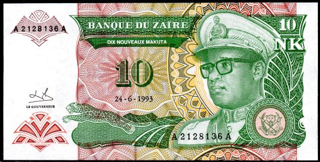 Banknote  Zaire  $ 10 Zaire, 1993, P-49,  UNC