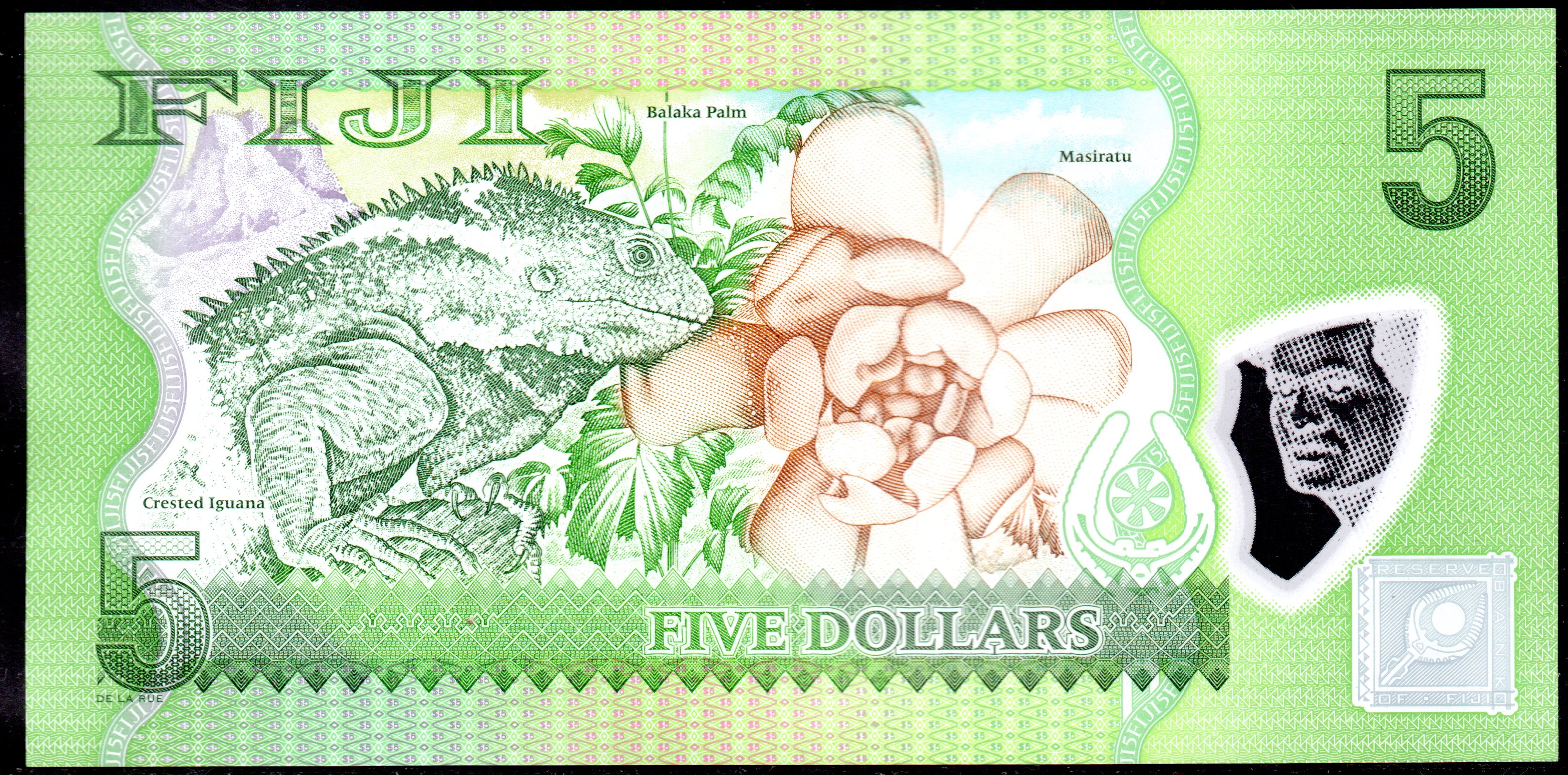 Banknote Fiji   $ 5 Dollars, 2012, Polymer, P-115R, "Replacement Note" UNC