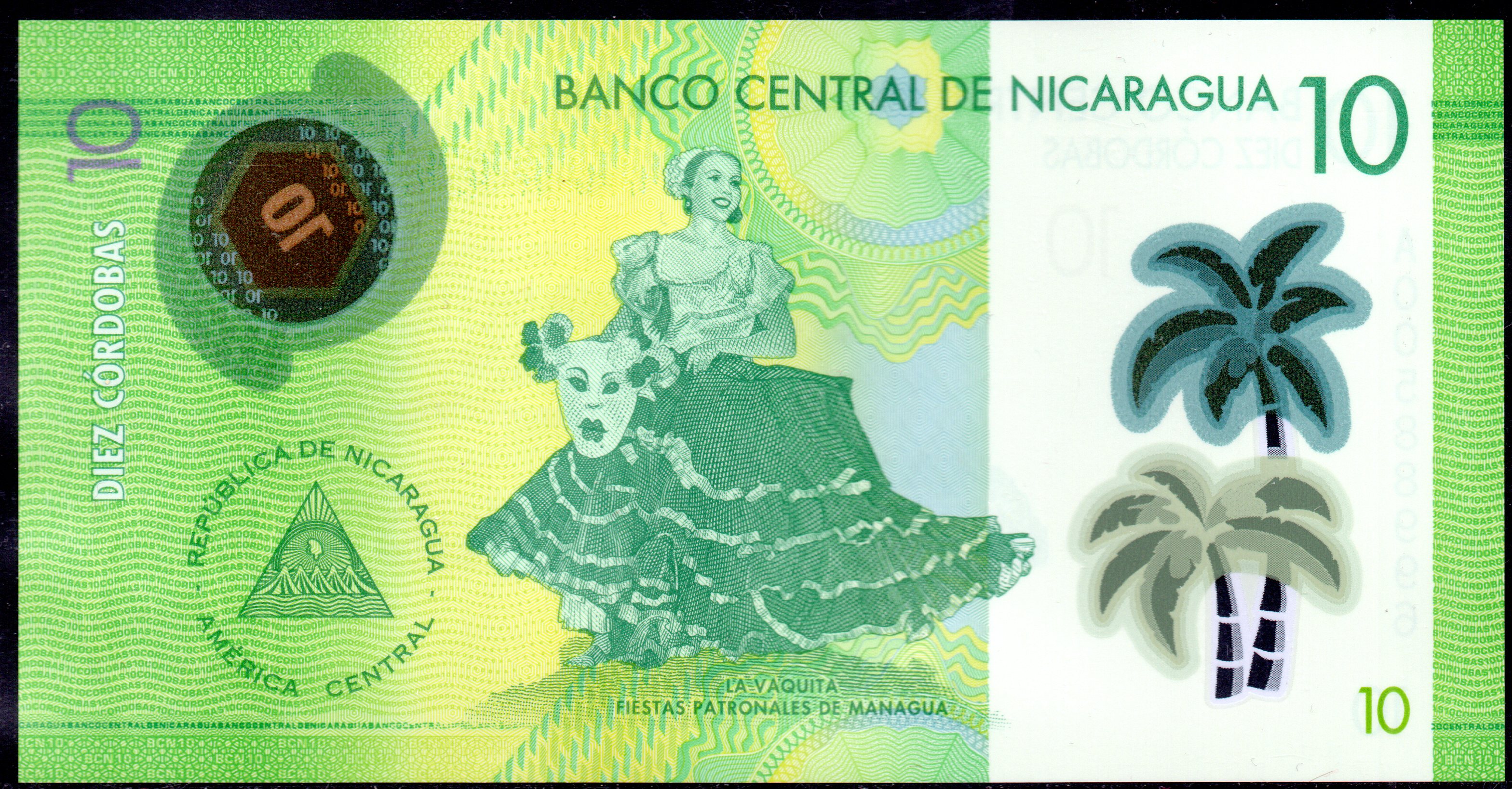 NICARAGUA 10 CORDOBAS 2014 P-NEW POLYMER ES-3