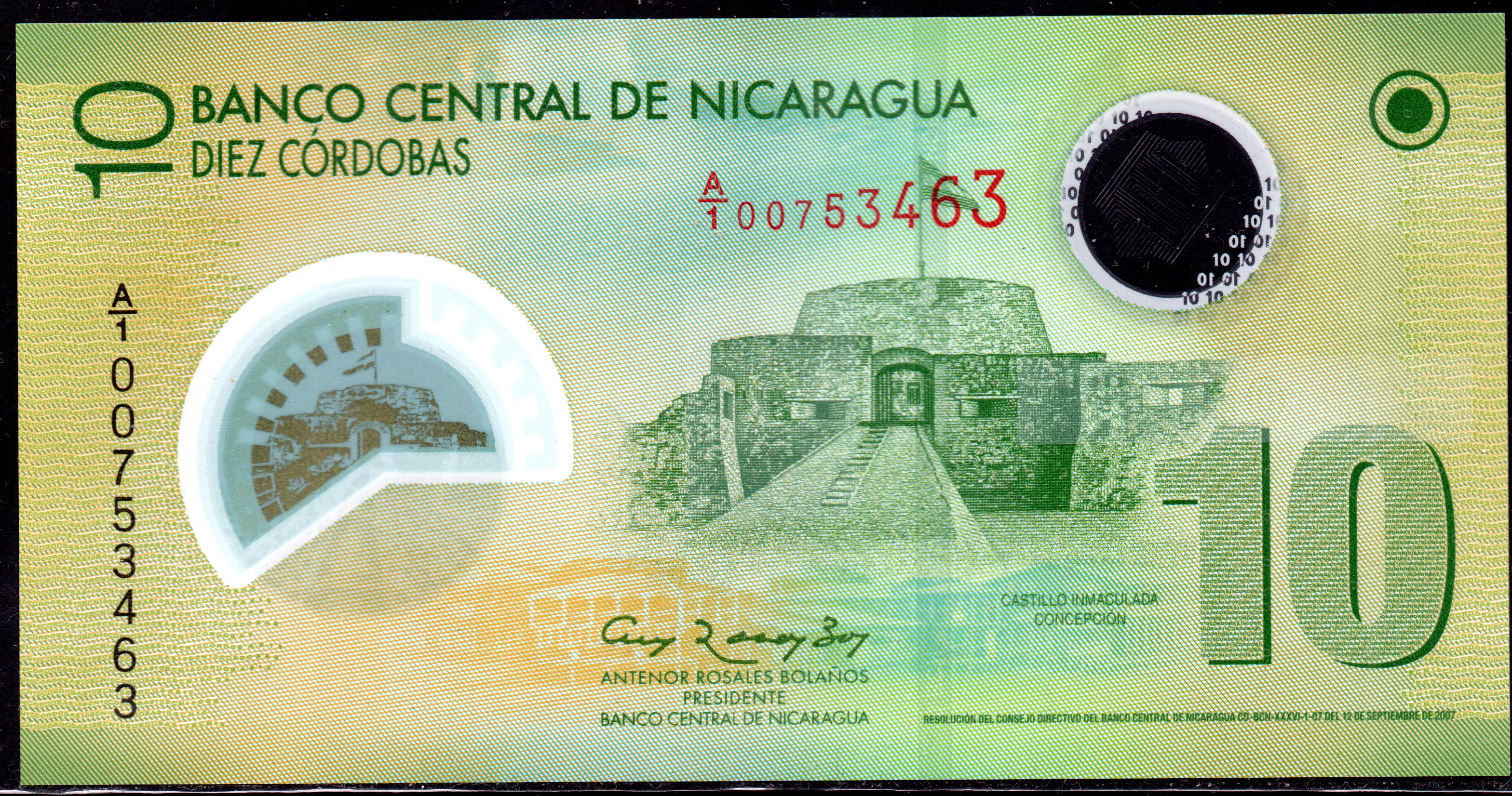 Polymer P-201b 1st Prefix 'A1' Banknotes  UNC 2012 Nicaragua 10 Cordobas 2007 