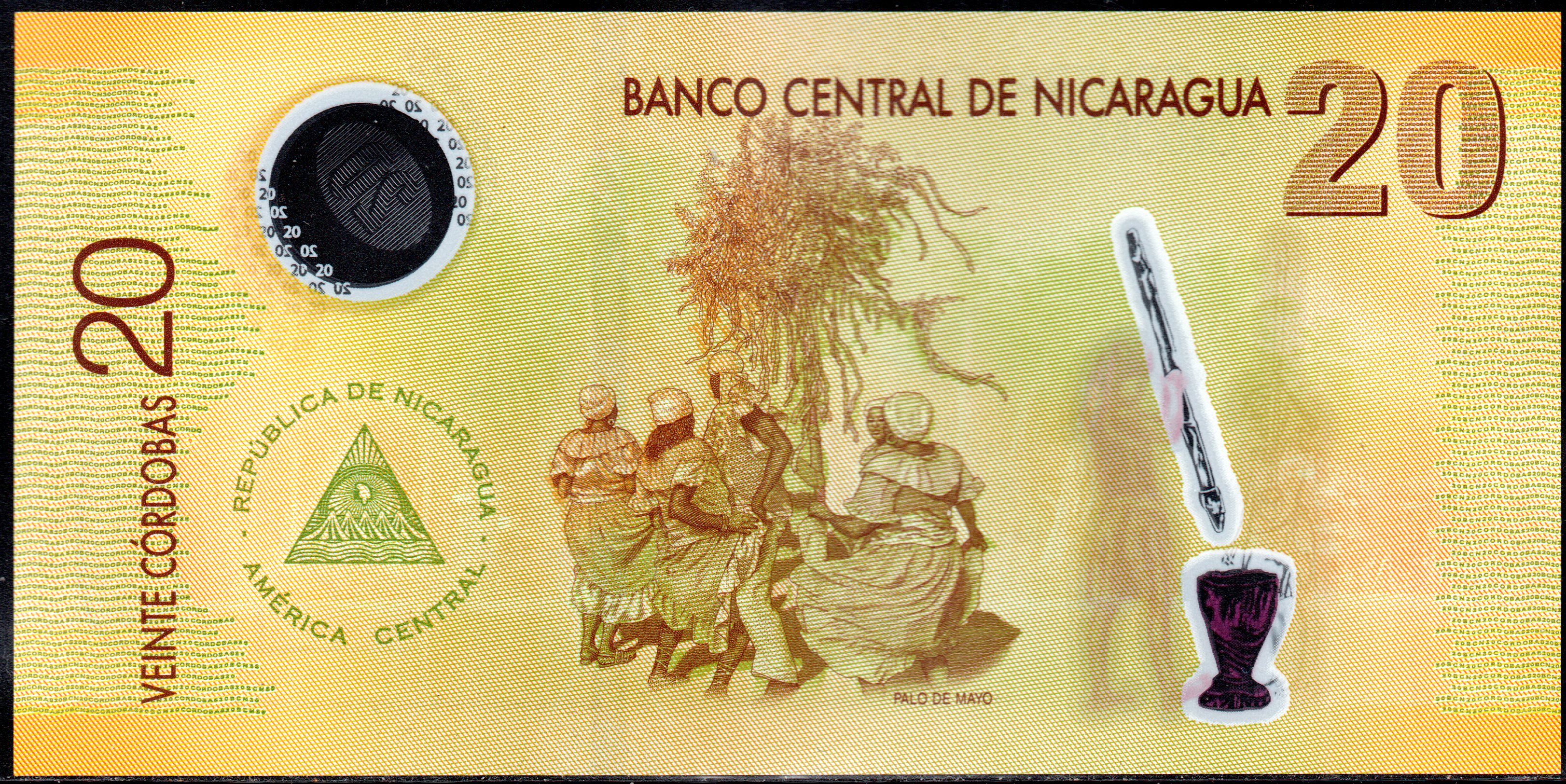 Nicaragua 20 Cordobas p-202b 2007 UNC Polymer Banknote 