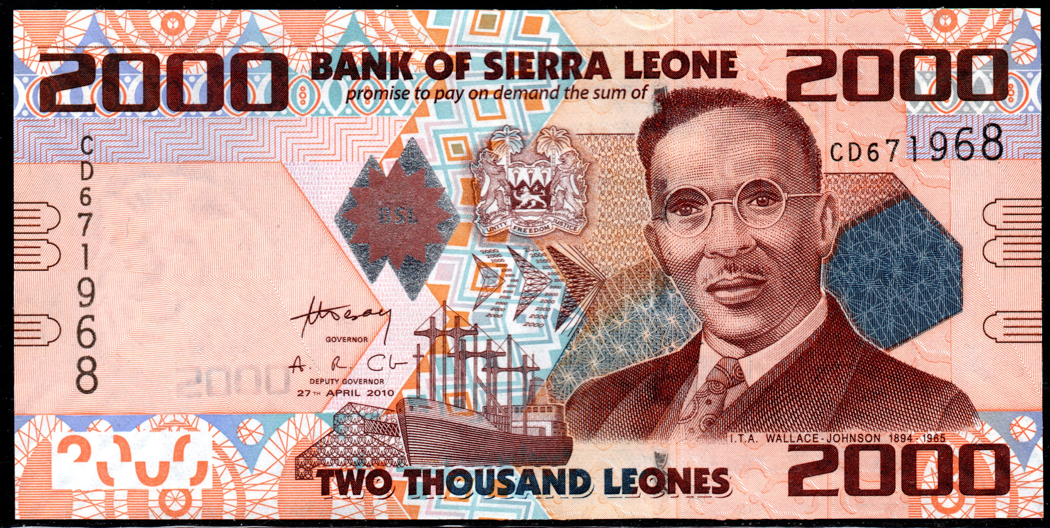 Sierra Leone 2000 2,000 2003 P-26b Large Size Issue Banknote Unc Leones 