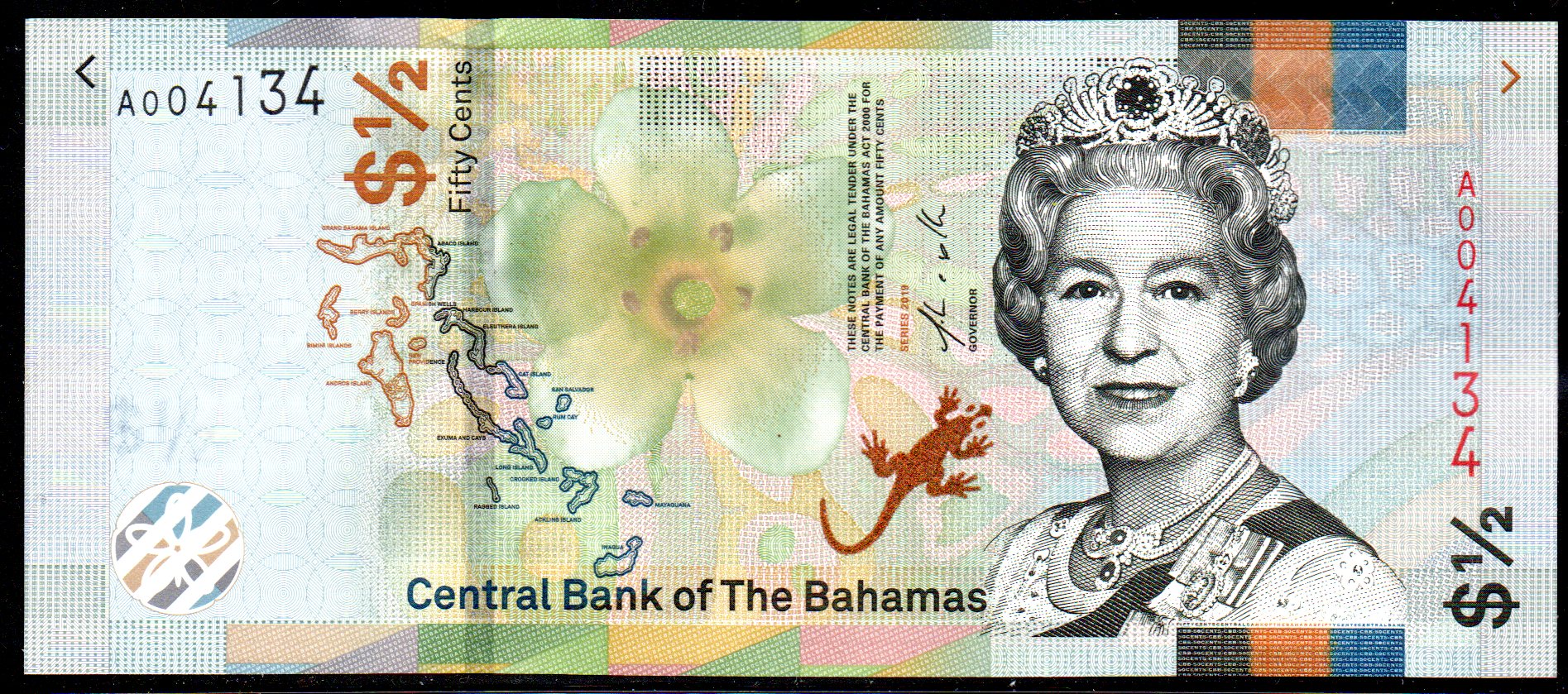 Half & 1 Dollar 2017/2019 Bahamas 2 Note Set pNew & p77 UNC 