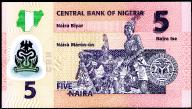 Billet Nigeria  ₦ 5 Naira, 2009, Polymère, P-38,  UNC / NEUF