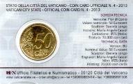 50 Cent Euro de Vatican 2013 Coin Card
