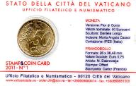 50 Cent Euro de Vatican 2011 Coin Card avec Timbre