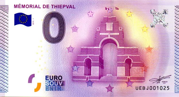 Billet Souvenir 0 Euro 2015 France UEBJ - Mémorial de Thiepval