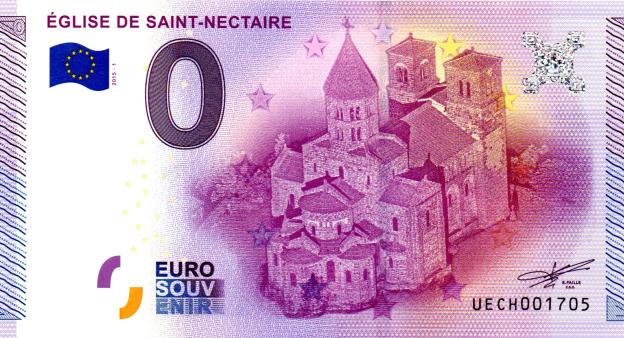 Billet Souvenir 0 Euro 2015 France UECH - Eglise de Saint-Nectaire