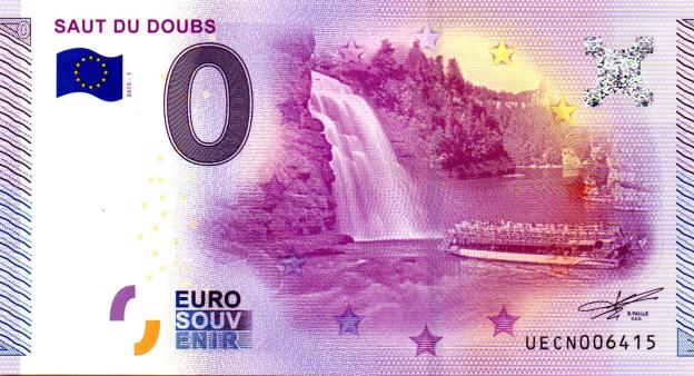 Billet Souvenir 0 Euro 2015 France UECN - Saut du Doubs