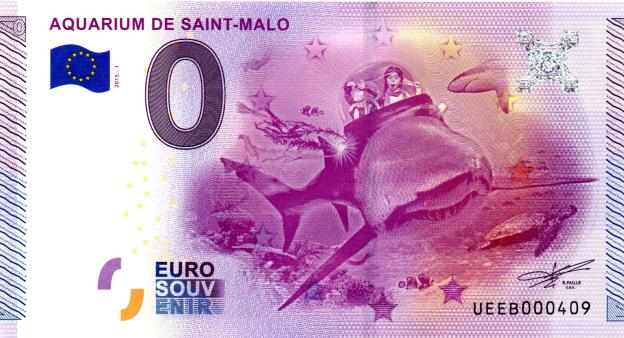 Billet Souvenir 0 Euro 2015 France UEEB - Aquarium de Saint-Malo
